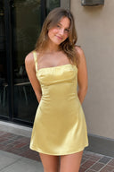 Yellow Square Neck Sleeveless A Line Short Cocktail Dresses - KissProm