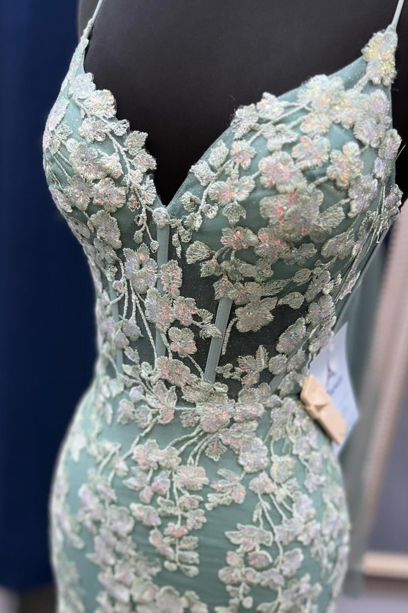 Sage Green Spaghetti Straps Mermaid Prom Dress with Appliques Sage Green / 14 Sage Green Spaghetti Straps Mermaid Prom Dress with Appliques Sage Green / 14