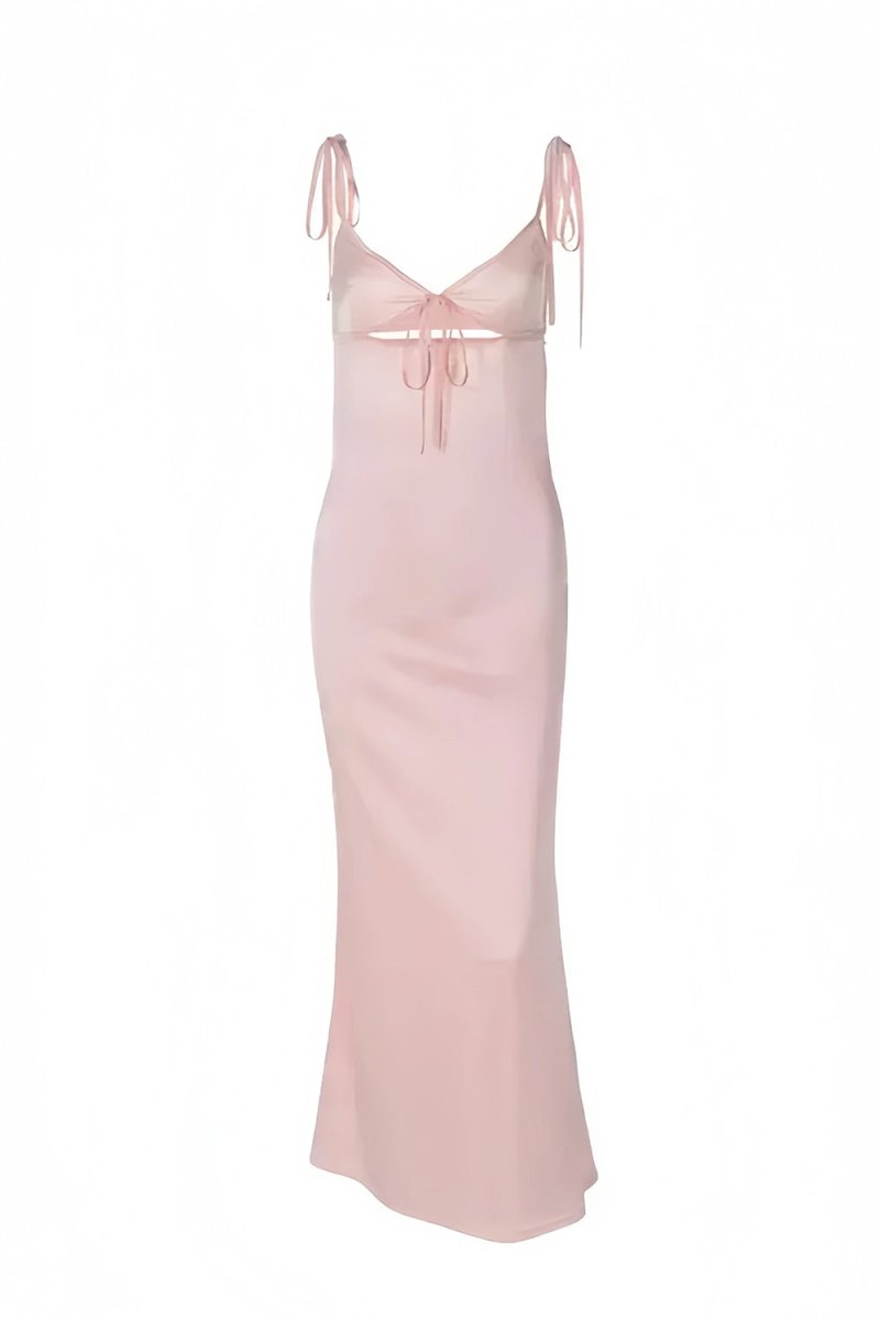 Azlie | Pink Sheath Spaghetti Straps Satin Long Prom Dresses With Keyhole - KissProm