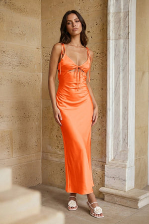 Pink Sheath Spaghetti Straps Satin Long Prom Dresses With Keyhole - KissProm