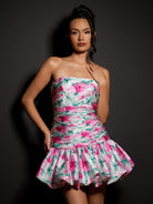 Azucena |  White - Sheath Floral Strapless Beaded Short Homecoming Dresses