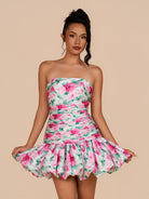 Azucena |  White - Sheath Floral Strapless Beaded Short Homecoming Dresses