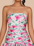 Azucena |  White - Sheath Floral Strapless Beaded Short Homecoming Dresses