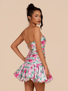 Azucena |  White - Sheath Floral Strapless Beaded Short Homecoming Dresses