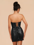 Azuraia | Black - Strapless Bodycon Sequins Homecoming Dresses With Slit