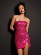 Azuraia | Fuchsia - Strapless Bodycon Sequins Homecoming Dresses With Slit