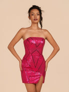 Azuraia | Fuchsia - Strapless Bodycon Sequins Homecoming Dresses With Slit