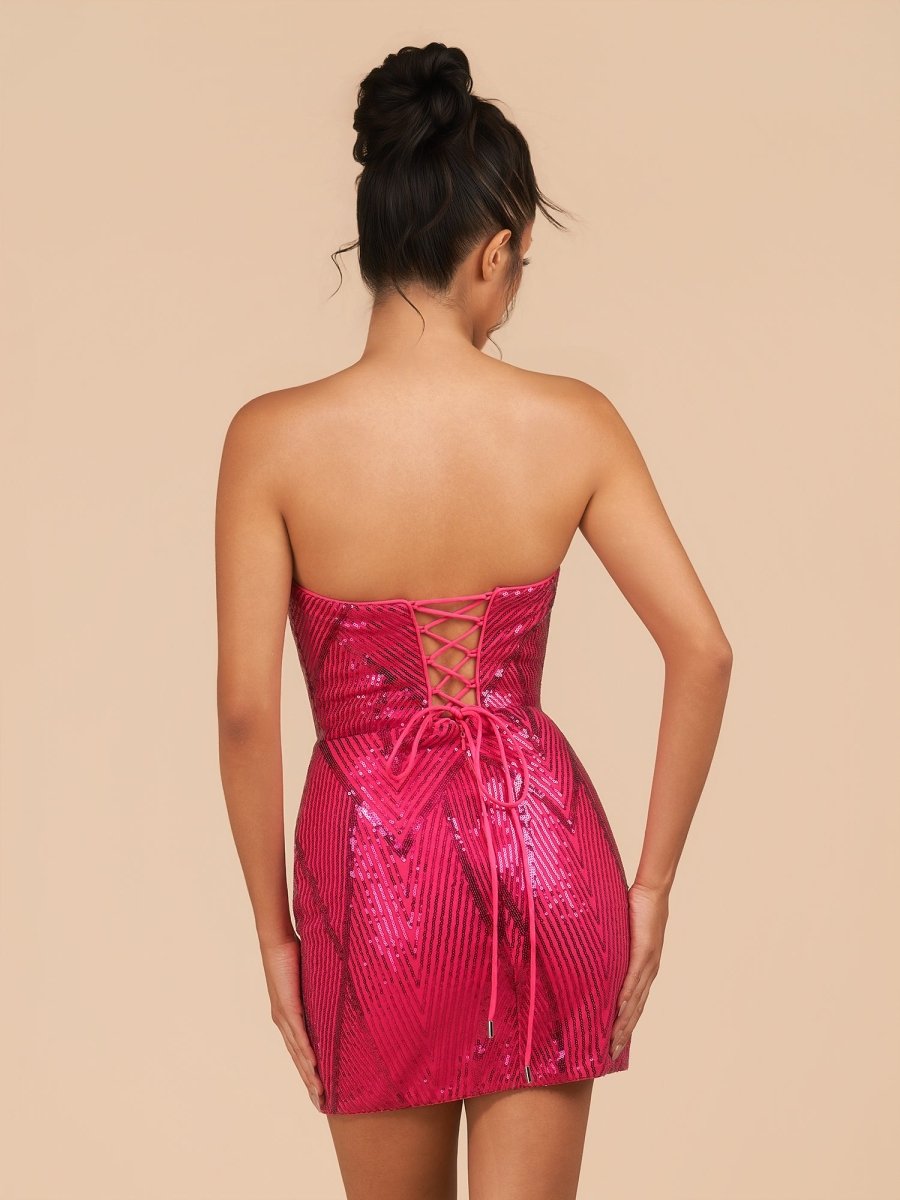 Azuraia | Fuchsia - Strapless Bodycon Sequins Homecoming Dresses With Slit