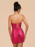 Azuraia | Fuchsia - Strapless Bodycon Sequins Homecoming Dresses With Slit