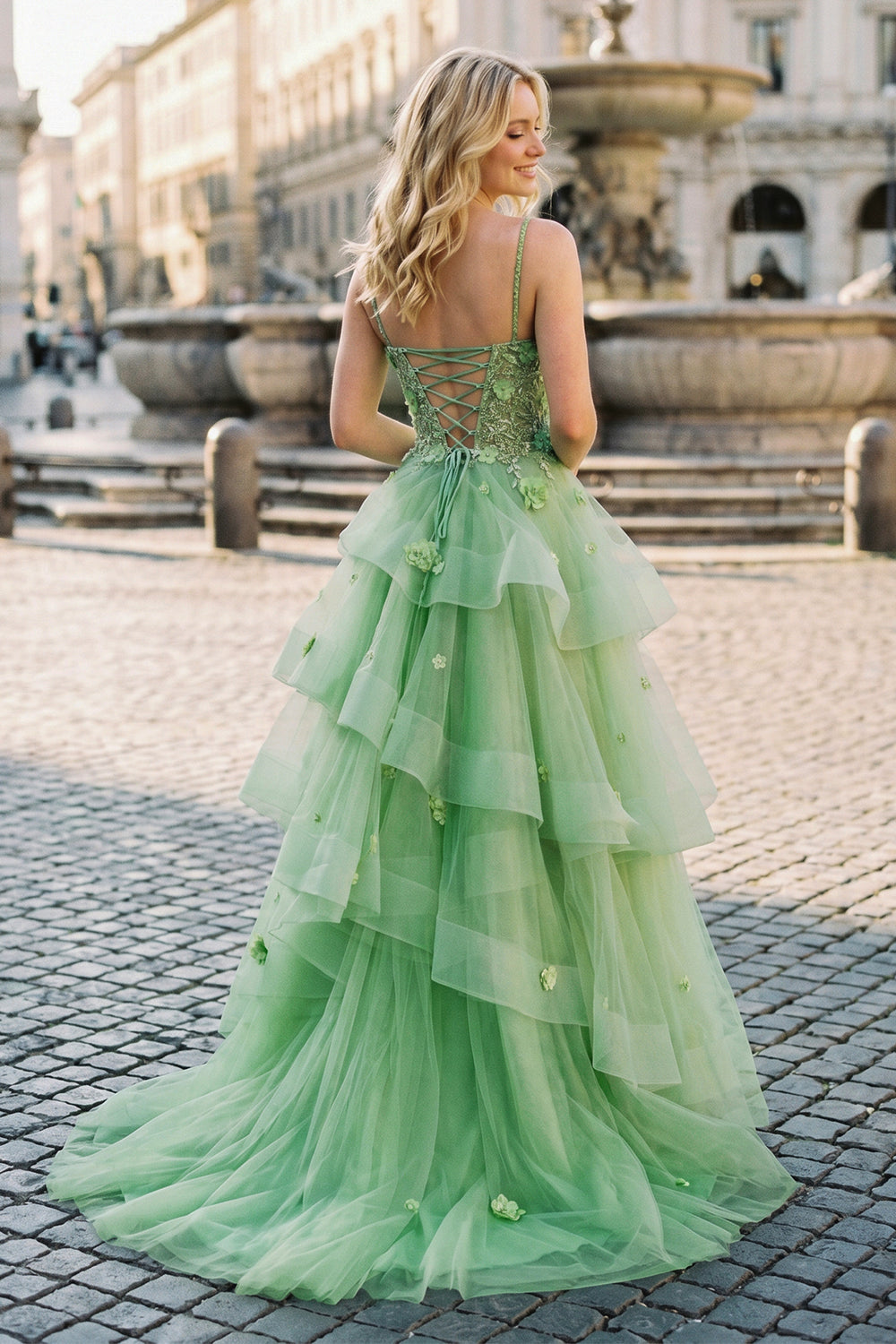 Ball Gown Sweetheart Sage Green Tulle Long Prom Dresses with Appliques – Dress by KissProm | Available at KissProm