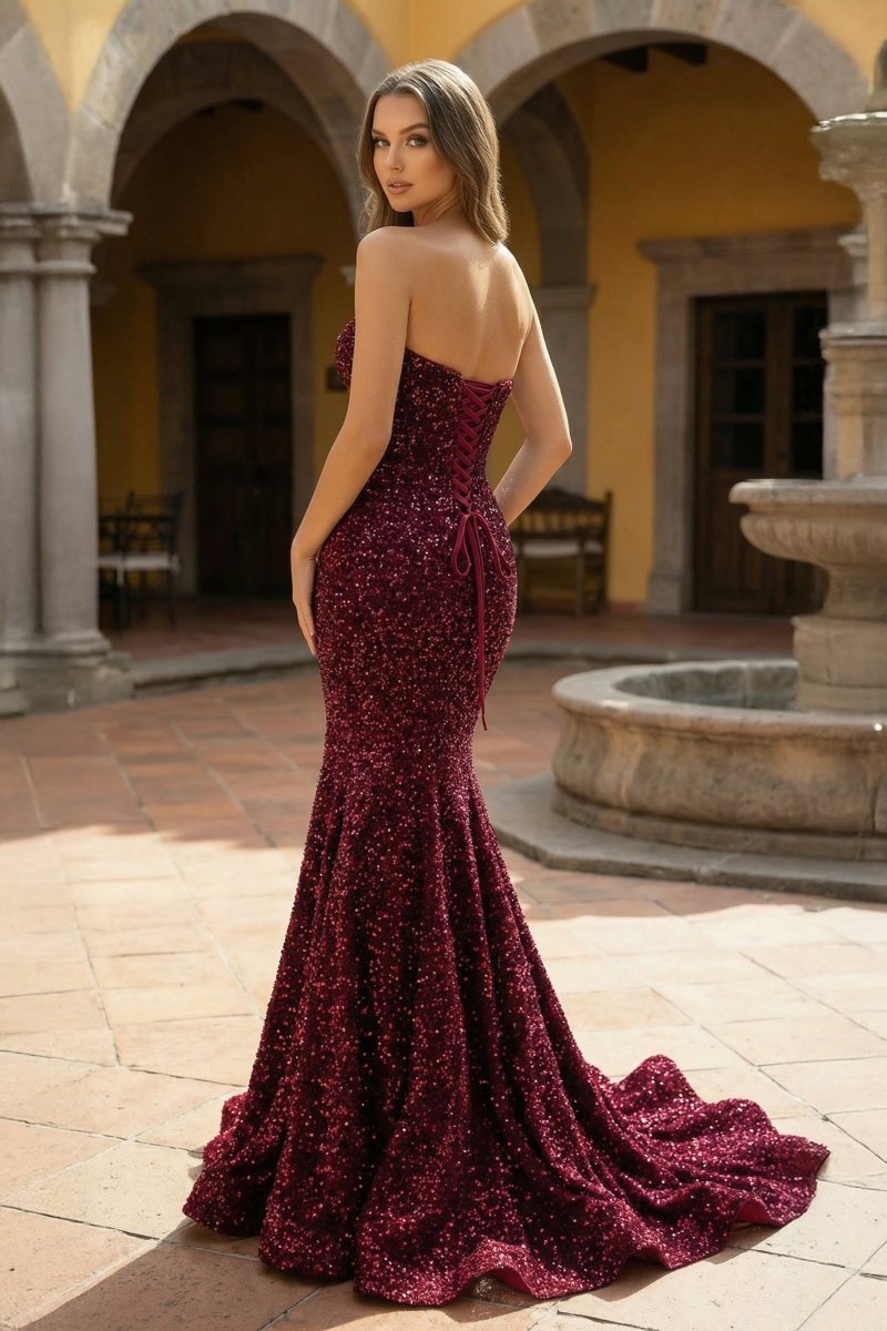 burgundy mermaid prom dress LAURYN Royal Blue MERMAID SWEETHEART NECK SEQUINS PROM DRESS