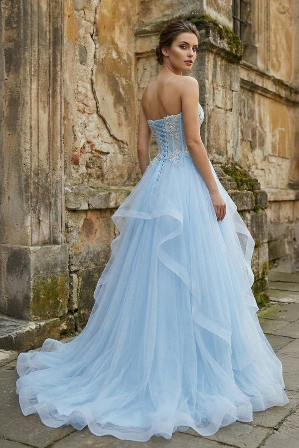 Light Blue Beaded Long Prom Dress - KissProm