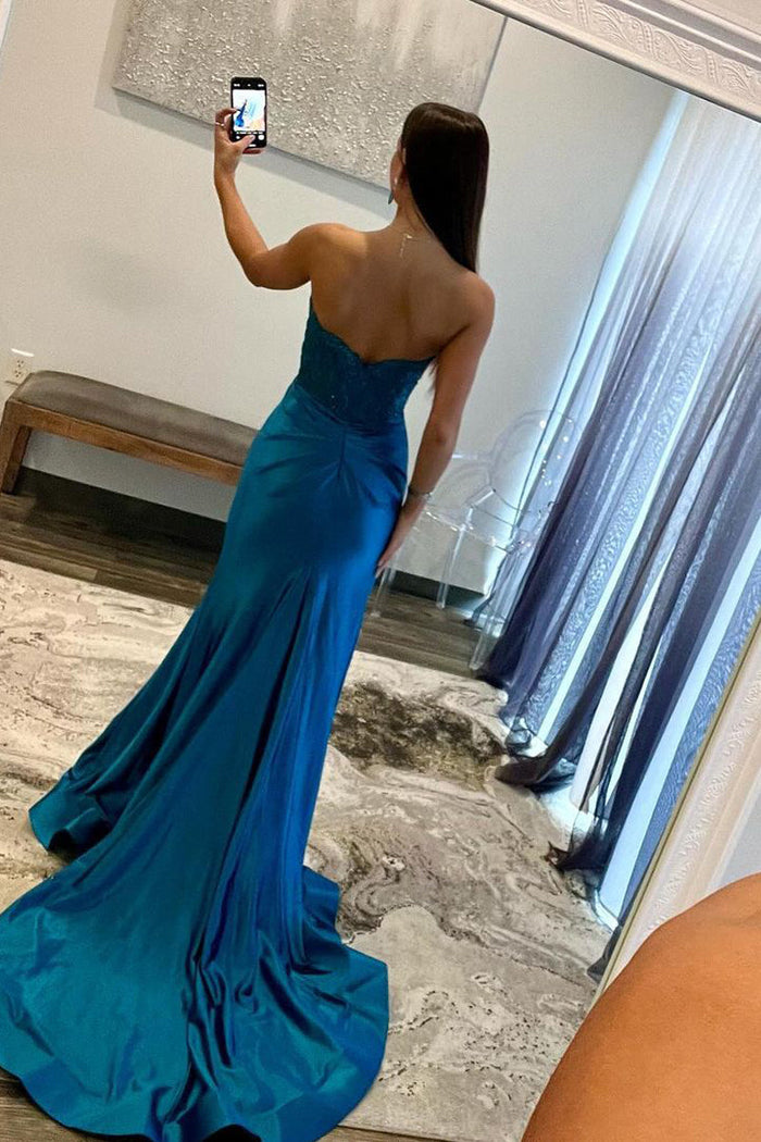 Royal Blue Strapless Mermaid Satin Long Party Dress Evening Dress, DP4717