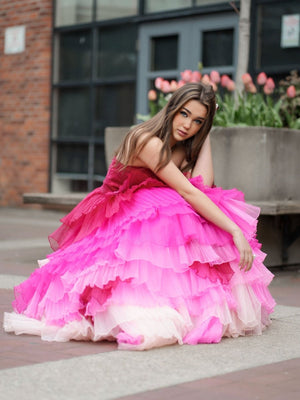 Xiomara | Sweetheart Pleated Bodice Long Prom Dress with Ruffles - KissProm