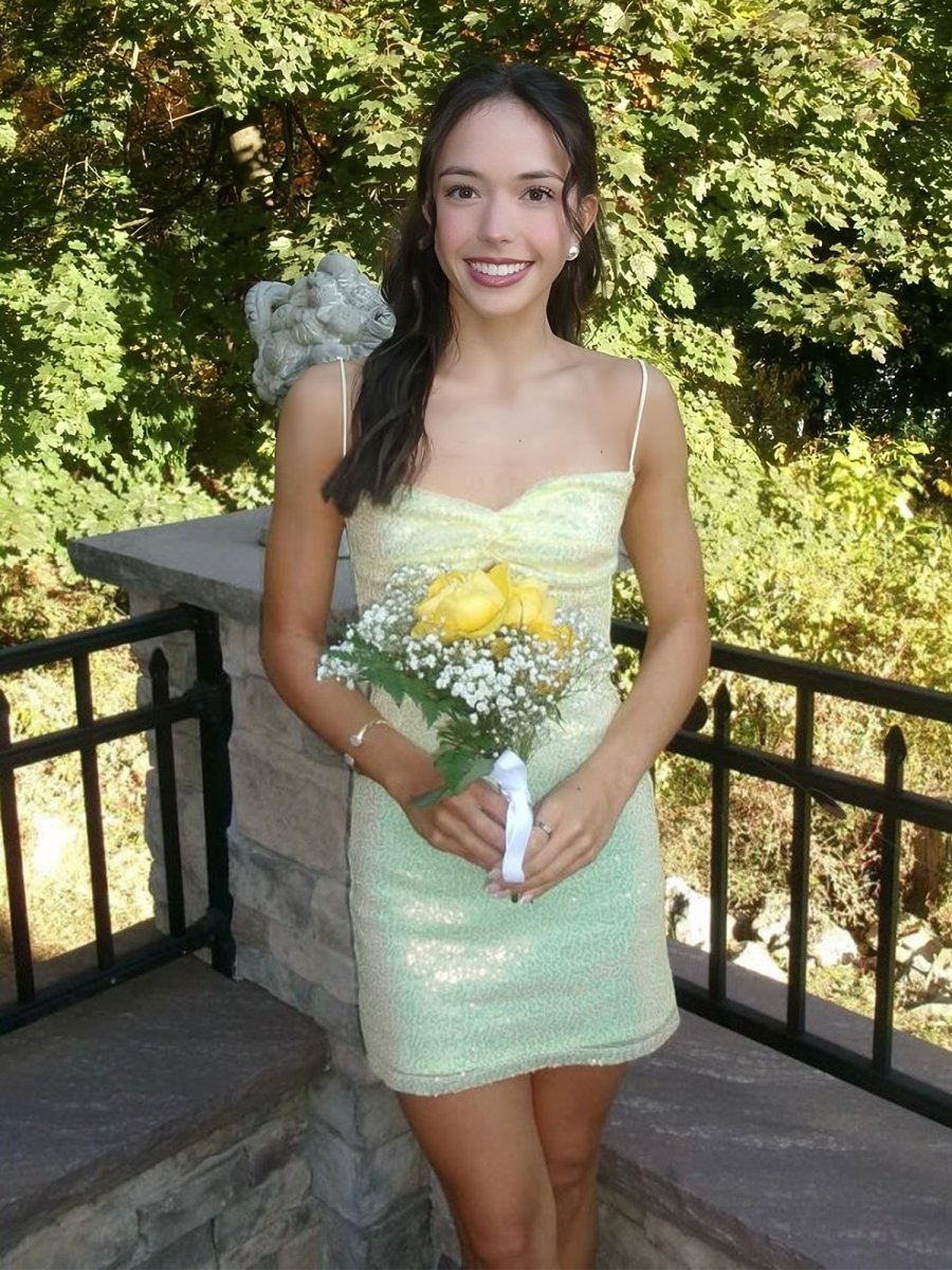 Baeliths | Yellow - Spaghetti Straps Bodycon Sequined Homecoming Dresses With Keyhole