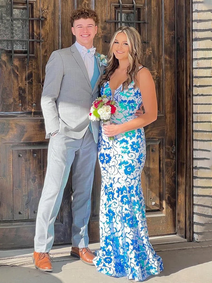 Bailey | Pink V Neck Sequin Lace Mermaid Prom Dress