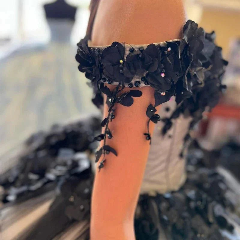 Black Off the Shoulder Quinceanera Dresses With 3D Flowers Black / 00