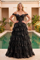 Princess Off the Shoulder Sequined Lace Prom Dress - KissProm