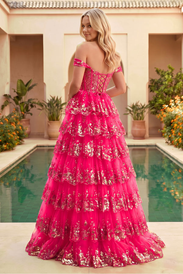 Princess Off the Shoulder Sequined Lace Prom Dress - KissProm