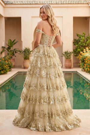Leona Princess A-Line Sequined Lace Prom Dress Gold & Fuchsia Elegance Leona Princess A-Line Sequined Lace Prom Dress Gold & Fuchsia Elegance