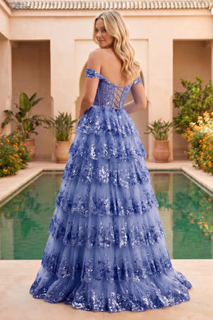 Princess Off the Shoulder Sequined Lace Prom Dress - KissProm