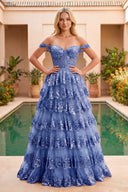 Princess Off the Shoulder Sequined Lace Prom Dress - KissProm