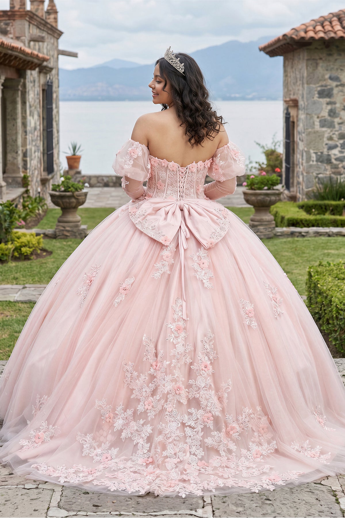 KissProm Ball-Gown Pink Tulle Sweetheart Sleeveless Quinceanera Dresses with Bow, Pink / 16