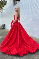 Corlina | Red - Scoop Neck A Line Satin Long Prom Dress With Floral - KissProm