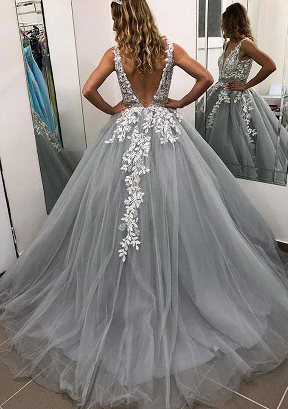 Adley | Ball Gown Sleeveless Long/Floor-Length Tulle Prom Dress With Lace Appliqued Beading