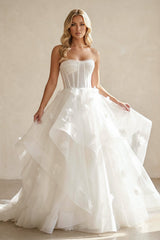 Simple White Corset A-Line Wedding Dress with Appliques – Wedding Dresses by KissProm | Available at KissProm