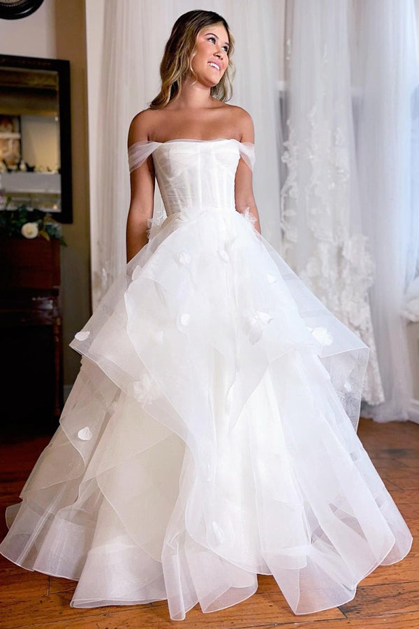Simple White Corset A-Line Wedding Dress with Appliques – Wedding Dresses by KissProm | Available at KissProm