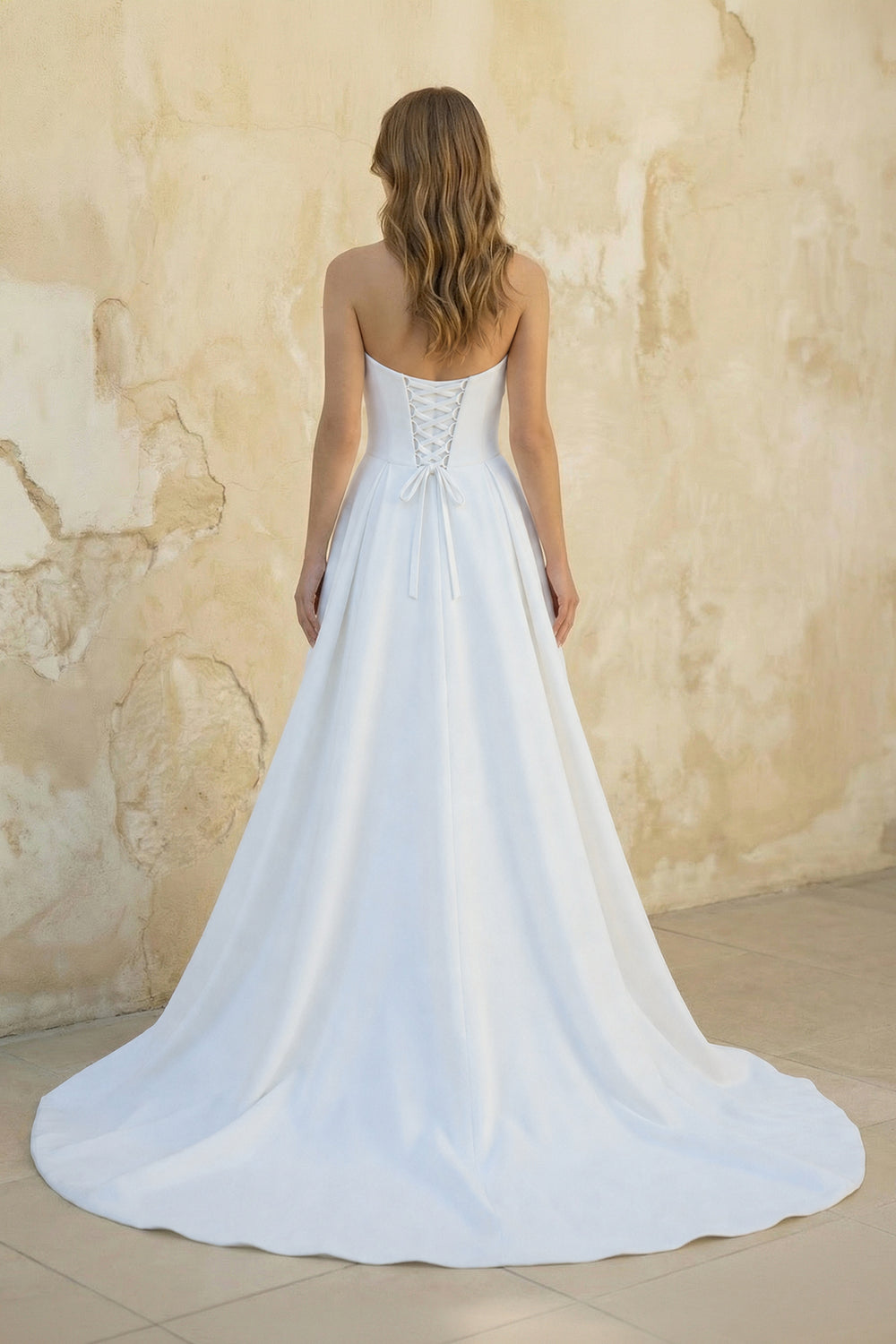Ball-Gown Strapless Sleeveless  Sweep Train Satin Wedding Dresses With Split Front