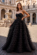 Ball Gown Sweetheart Pink Tiered Printed Tulle Prom Dress - KissProm