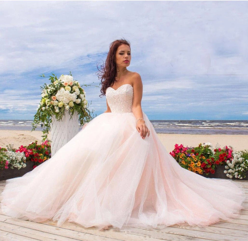 Ball Gown Tulle Lace Satin Strapless Weddig Dress