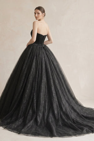 Ball - Gown Tulle Plunging Wedding Dress in Black - KissProm Wedding Dresses