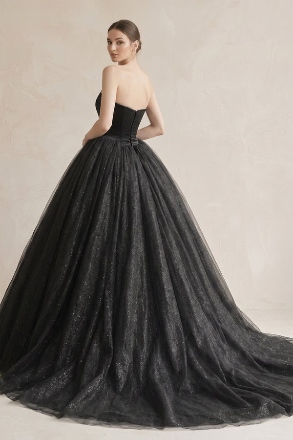 Ball - Gown Tulle Plunging Wedding Dress in Black - KissProm Wedding Dresses