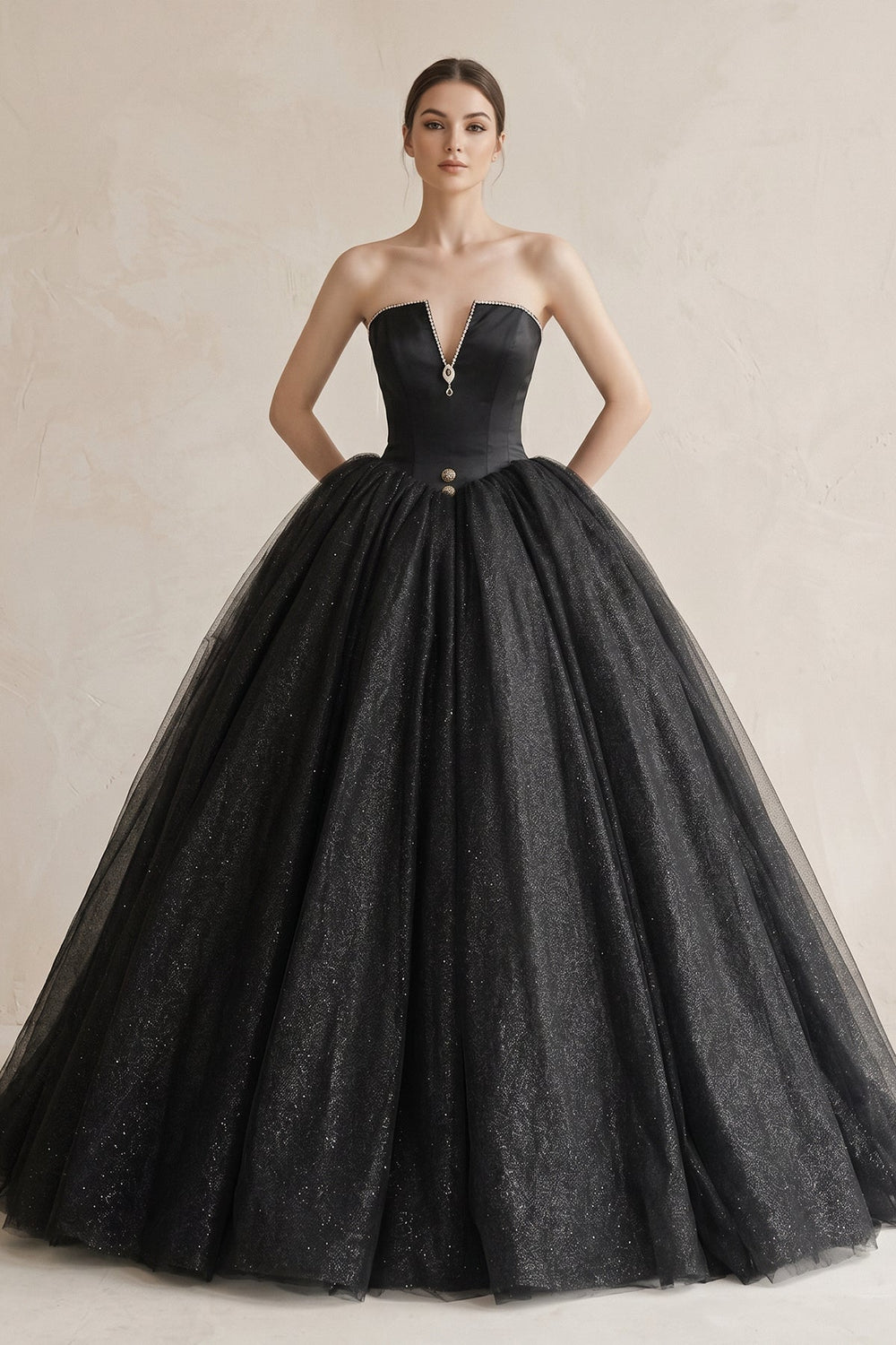 Ball - Gown Tulle Plunging Wedding Dress in Black - KissProm Wedding Dresses