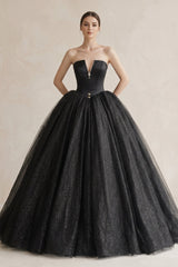 Ball - Gown Tulle Plunging Wedding Dress in Black - KissProm Wedding Dresses