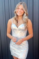 Barita | Straps Metallic Ruched Mini Homecoming Dress Royal Blue Bodycon