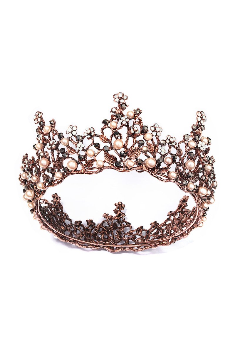 Baroque Rose Gold Crystal Flower Crown - KissProm