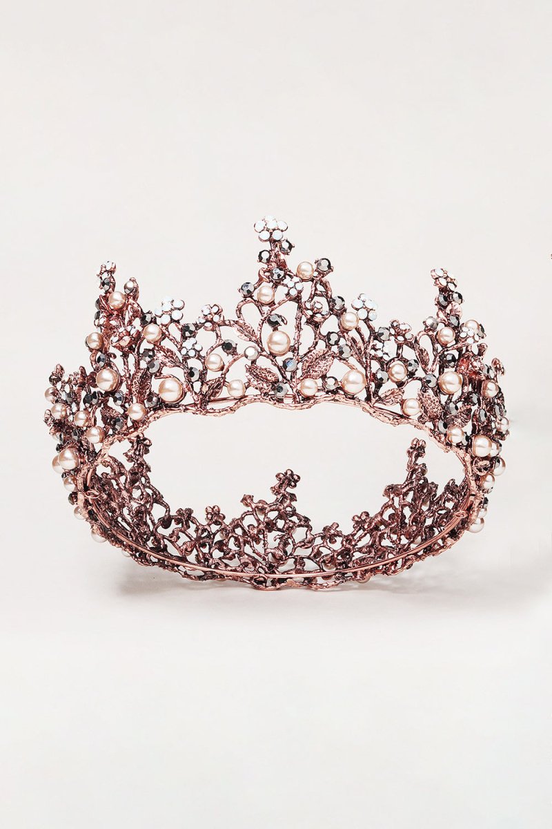 Baroque Rose Gold Crystal Flower Crown - KissProm
