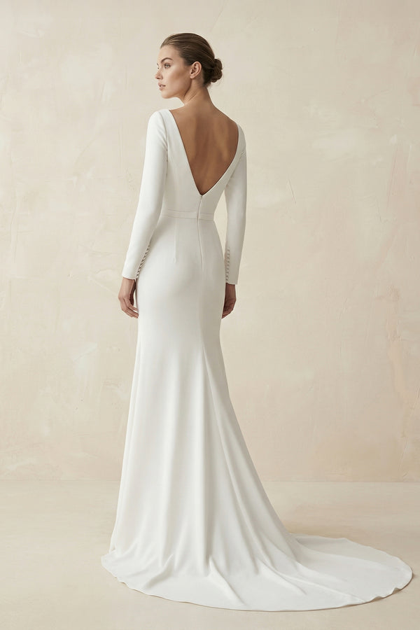 Mermaid Scoop Neck V Back Satin Wedding Dress – Wedding Dresses by KissProm | Available at KissProm