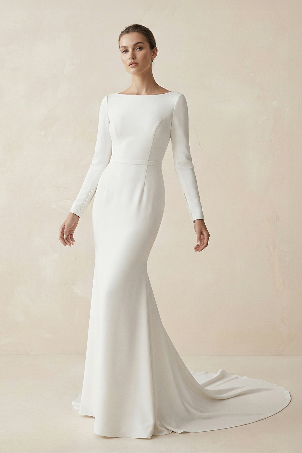 Mermaid Scoop Neck V Back Satin Wedding Dress – Wedding Dresses by KissProm | Available at KissProm