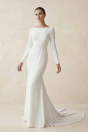 Mermaid Scoop Neck V Back Satin Wedding Dress – Wedding Dresses by KissProm | Available at KissProm