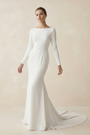 Mermaid Scoop Neck V Back Satin Wedding Dress – Wedding Dresses by KissProm | Available at KissProm
