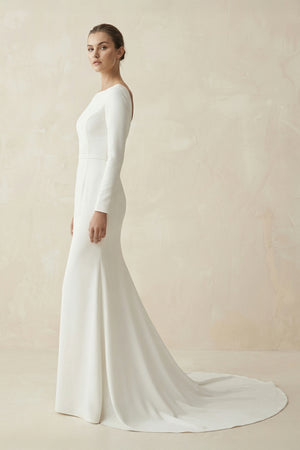 Mermaid Scoop Neck V Back Satin Wedding Dress – Wedding Dresses by KissProm | Available at KissProm
