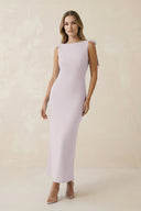Bateau Neck Sheath Satin Midi Bridesmaid Dress With Bow in Dusk - KissProm Bridesmaid Dresses