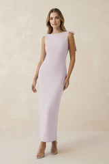 Bateau Neck Sheath Satin Midi Bridesmaid Dress With Bow in Dusk - KissProm Bridesmaid Dresses
