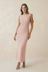 Bateau Neck Sheath Satin Midi Bridesmaid Dress With Bow in Pale Blush - KissProm Bridesmaid Dresses