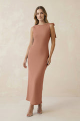 Bateau Neck Sheath Satin Midi Bridesmaid Dress With Bow in Rosette - KissProm Bridesmaid Dresses